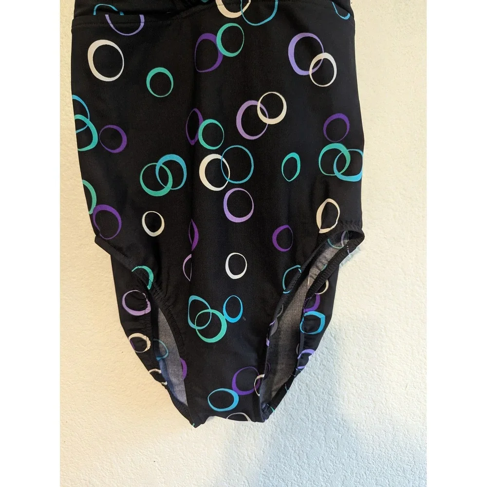Miraclesuit Womens Halter One‎ Piece Swimsuit Black Geometric Circle Print 10